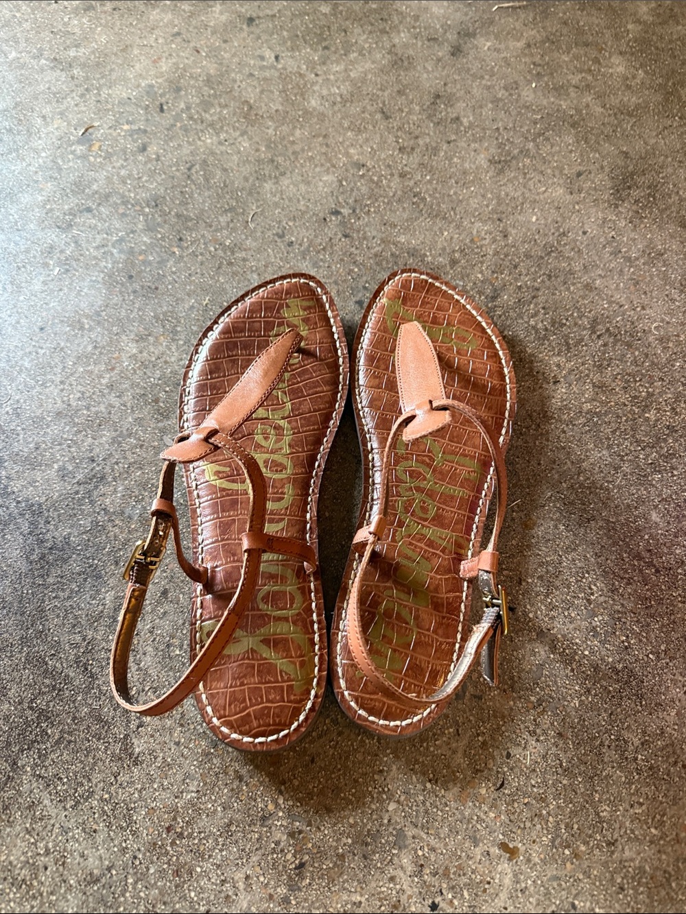Sam Edelman Leather Brown T-Strap Women's Sandals - Picture 6 of 9